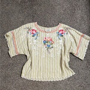 Paparazzi Striped Floral Embroidered Blouse